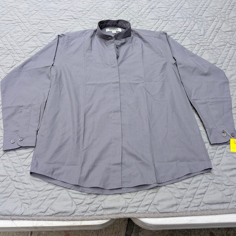 Edwards Women Blouse Gray Mandarin Collar Button Shirt Uniform OPEN BOX